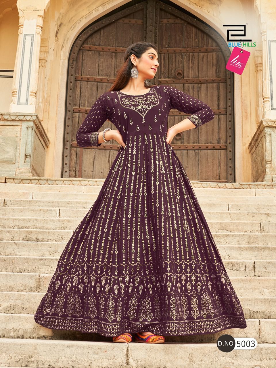 Blue Hills Leela 5 Fancy Festive Wear Rayon Printed Long Anarkali Kurti Collection